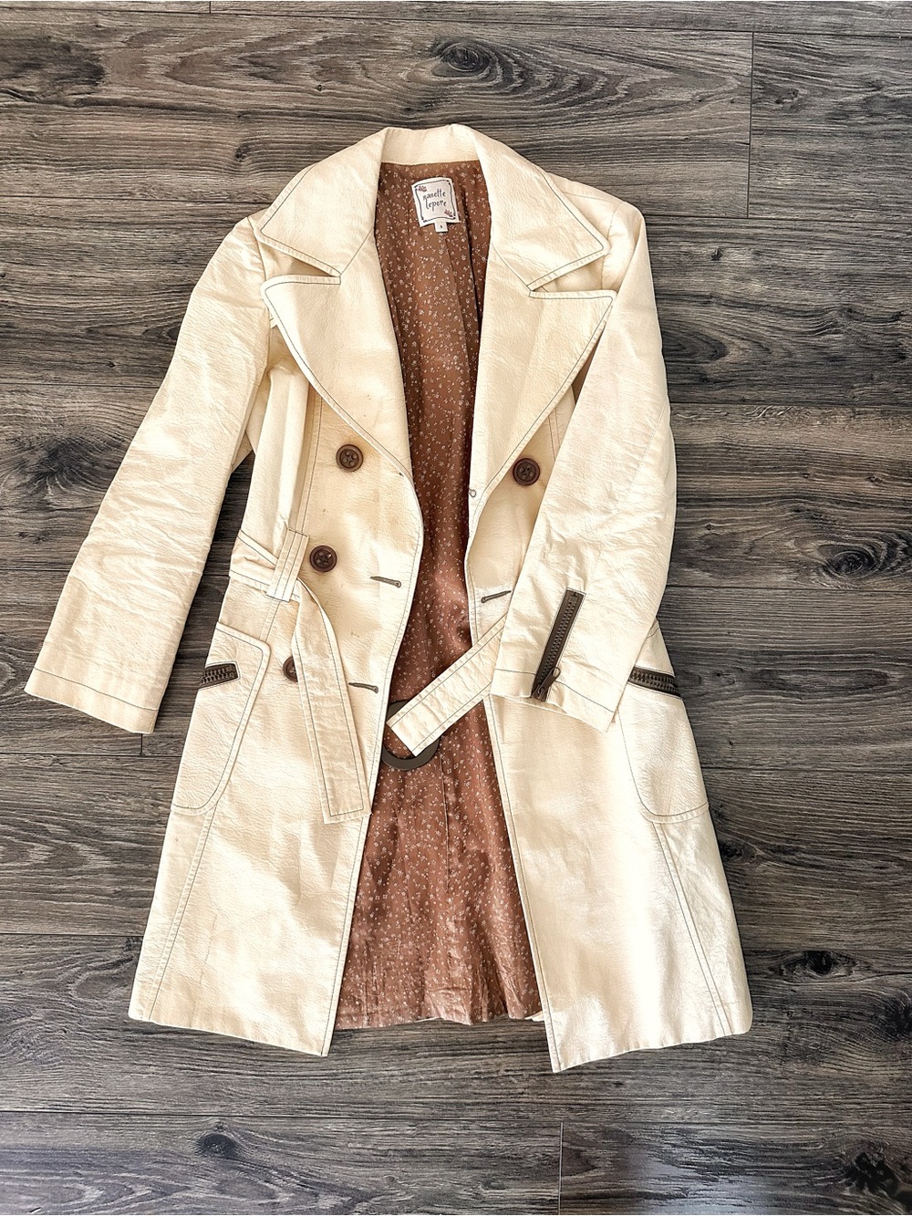 Vintage Nanette Lepore Light Yellow Faux-Leather Trench Coat with Belt